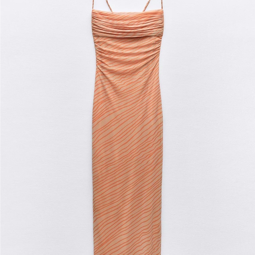 Zara Orange Striped Midi Dress